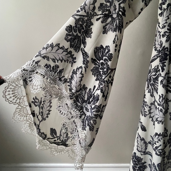 White Bohemian Dress with Black Floral Print - Picture 3 of 3